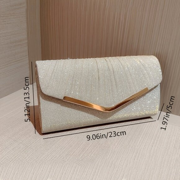 "Elegant Women's Golden Pleated Clutch Bag with Magnetic Closure" - Picture 7 of 7